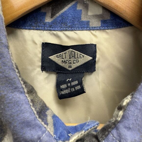 Salt Valley Mens Sz M Button Front Western Aztec Southwestern Blue Pockets Shirt - Picture 3 of 5